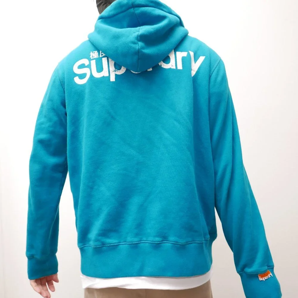 Superdry Japan Doubleblacklabel Destroyed Fleece Zip Hoodie - Turquoise - Size M - Picture 2 of 5